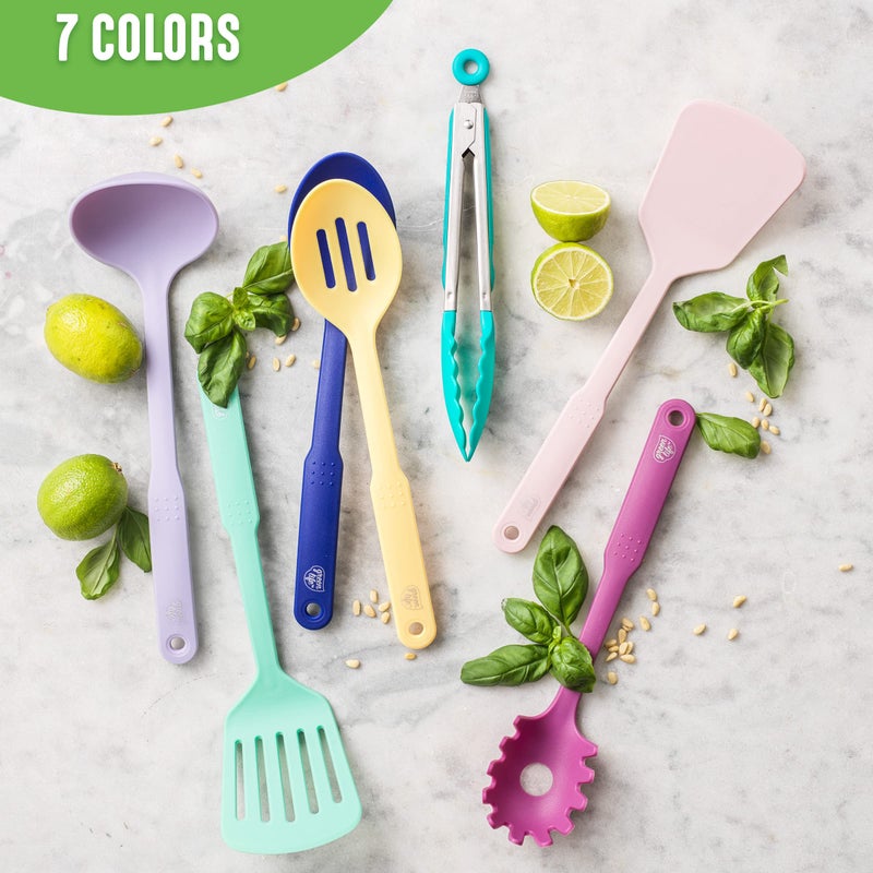 GreenLife Cooking Tools and Utensils, 7 Piece Nylon Set including Spatulas Turner Spoons and Tongs, Dishwasher Safe, Turquoise - Image 5